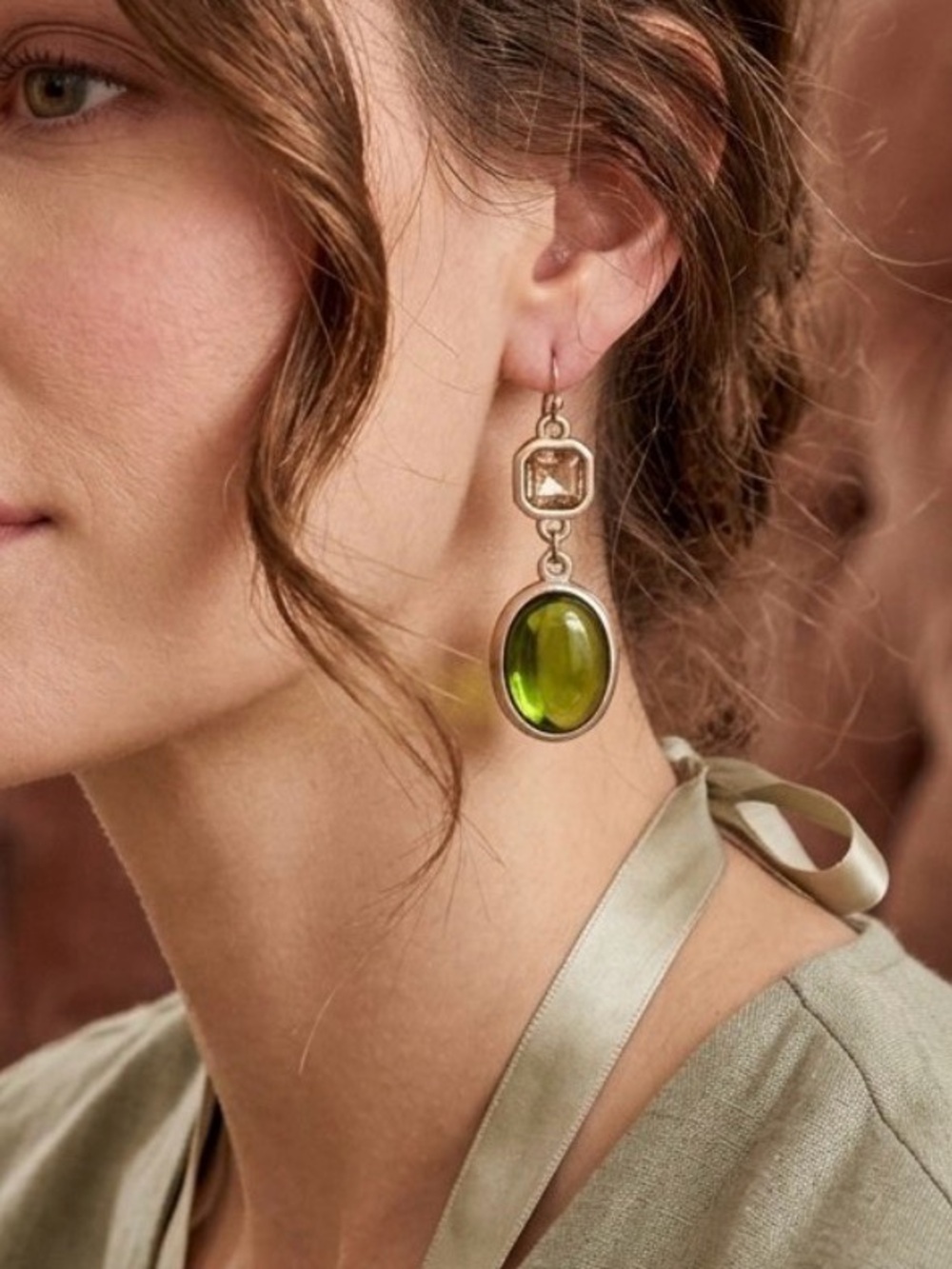 NWT Chicos Champagne and Olive Green Cabochon Never Worn Refined Boho Chic